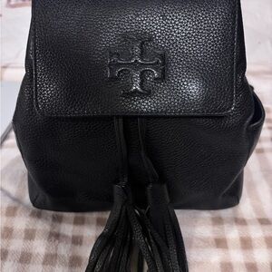 Tory Burch Black Pebbled Leather Backpack